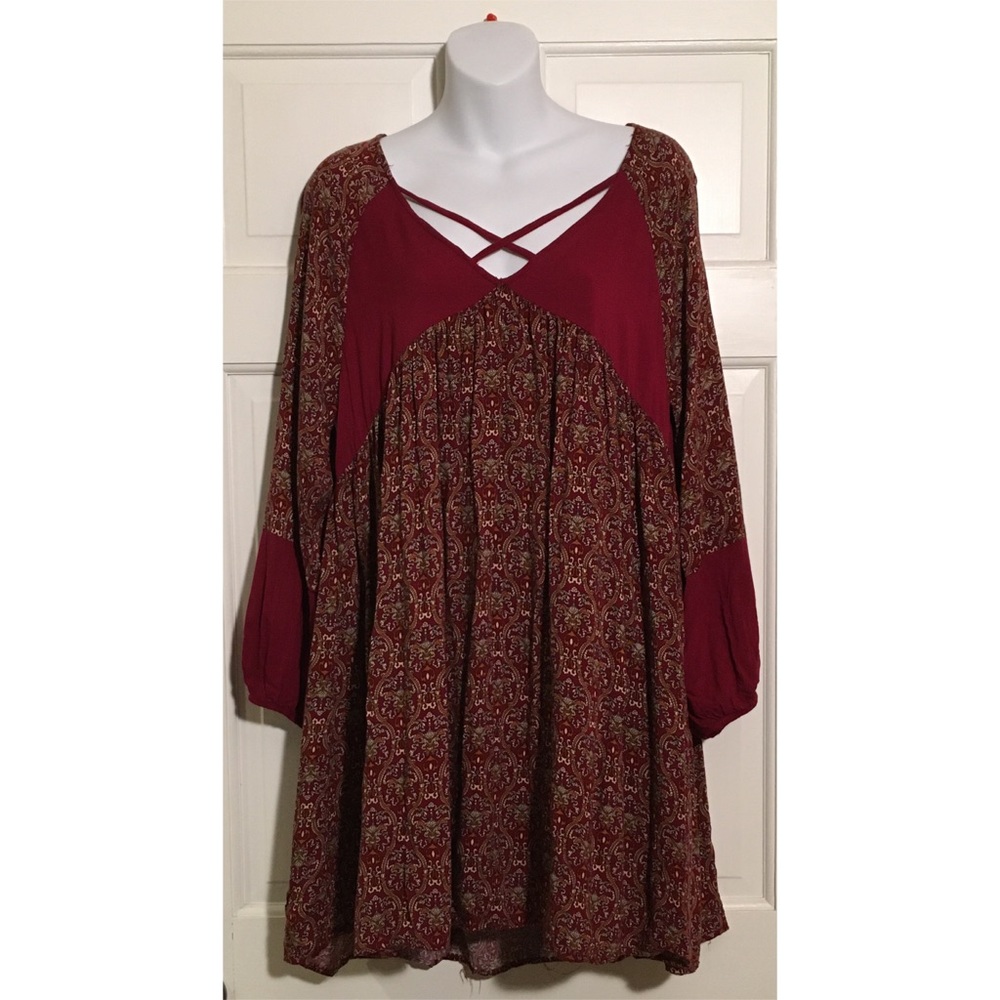 Entro Peasant Mini Long Sleeve Dress Large